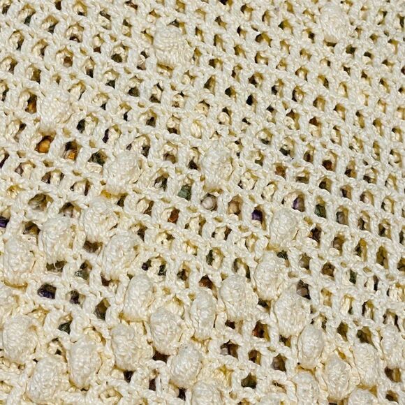 𝅺HANDMADE Hand Crafted Crochet Pale Yellow Hand Knitted Y2K Short Sleeve Top - Picture 7 of 10